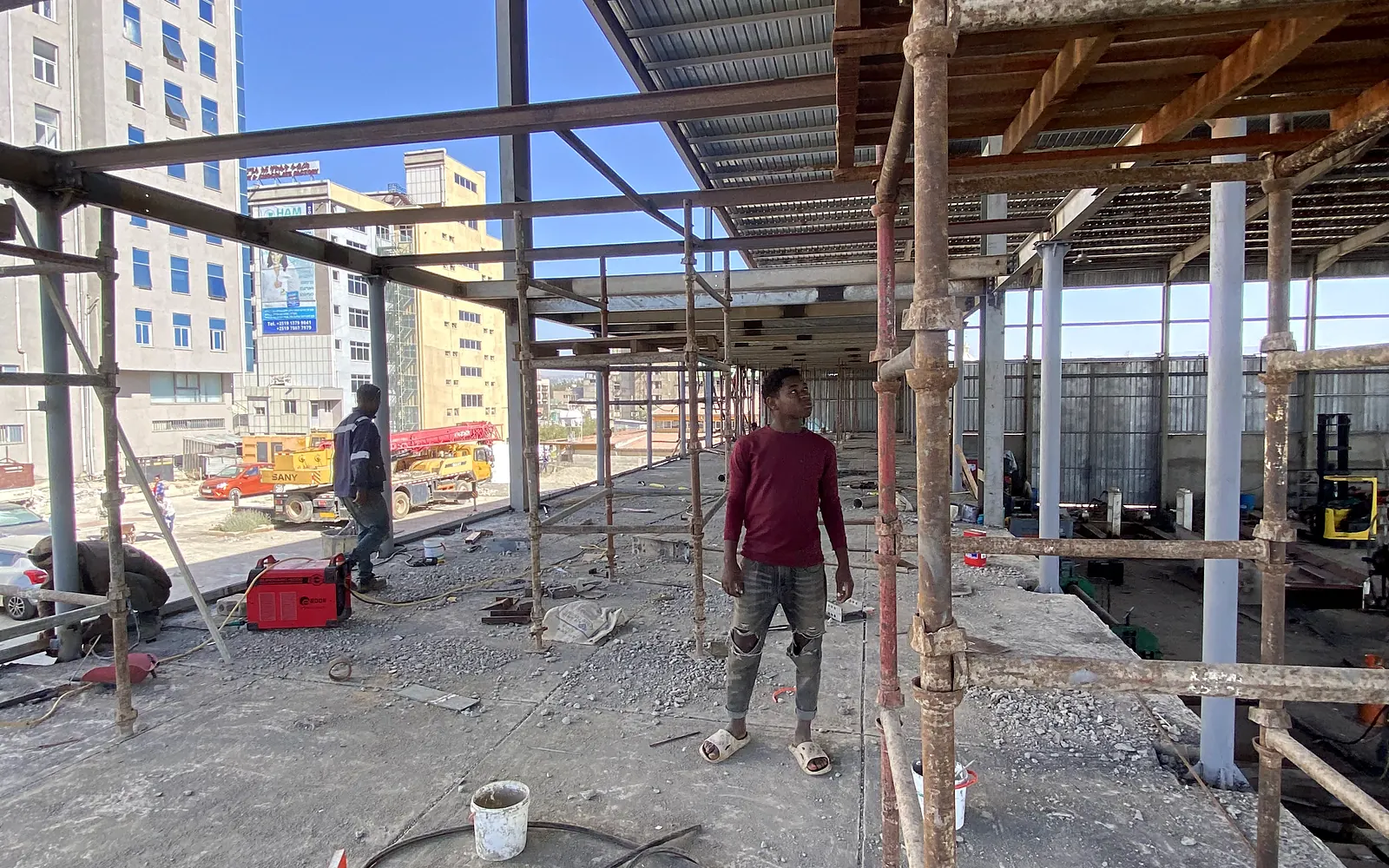 Steel framing and interior fit-out work underway