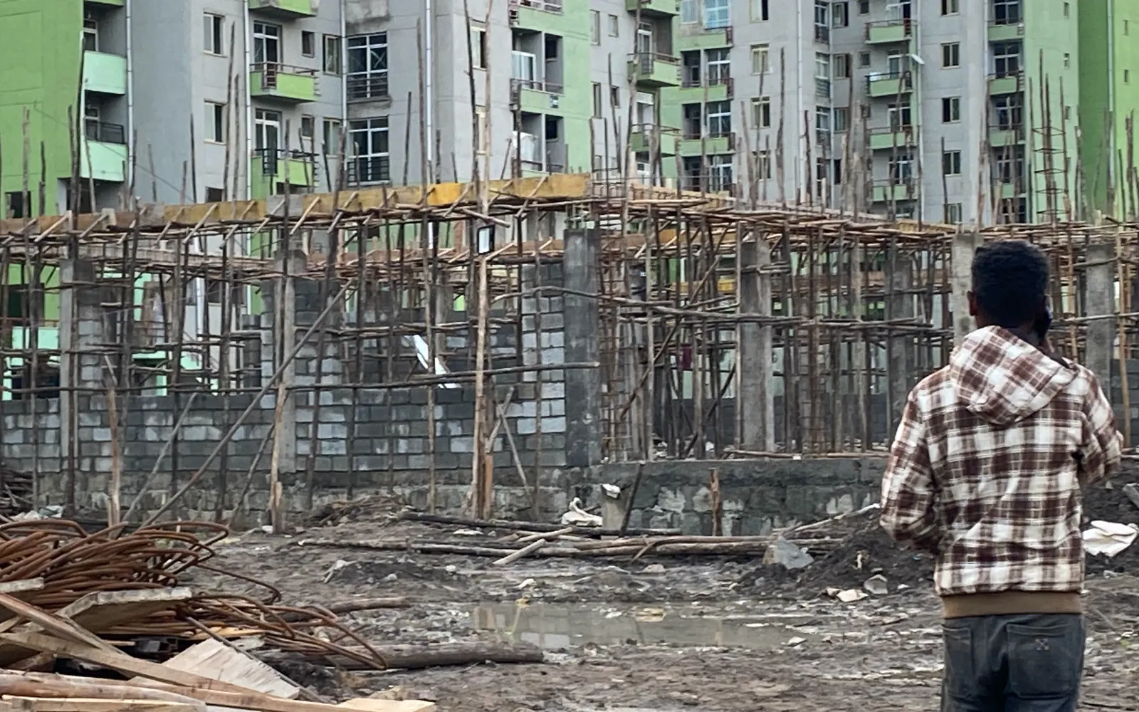 Concrete structural frame and blockwork under construction